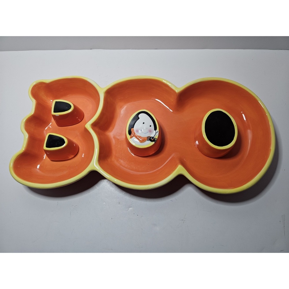 Hallmark Halloween BOO Ceramic Candy Dish Divided Serving Tray Platter